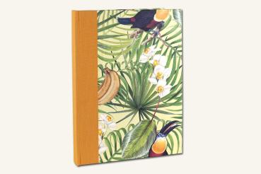 Preview: Writing book with motif Ara, colorful, palm leaves